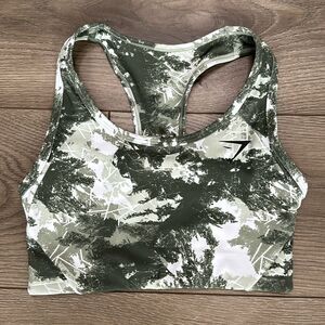 Gymshark Essential Racerback Green Camo‎ Spotts Bra Size XS